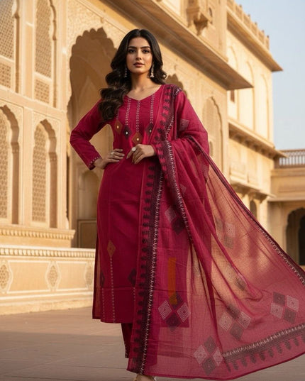 KR 400 Pink Cotton Hand Block Printed Readymade Dress