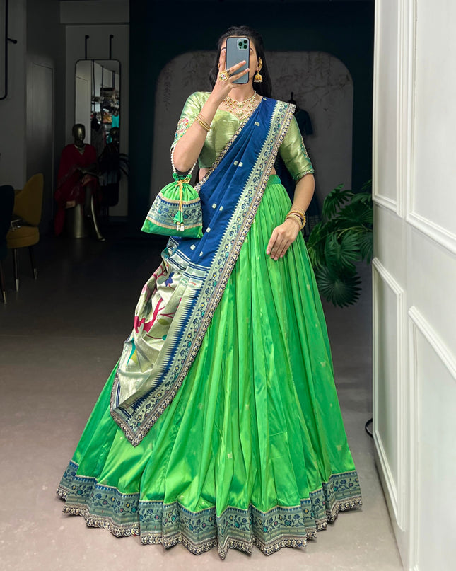 WMN 2030A Parrot Soft Silk Paithani Lehenga Choli For Women