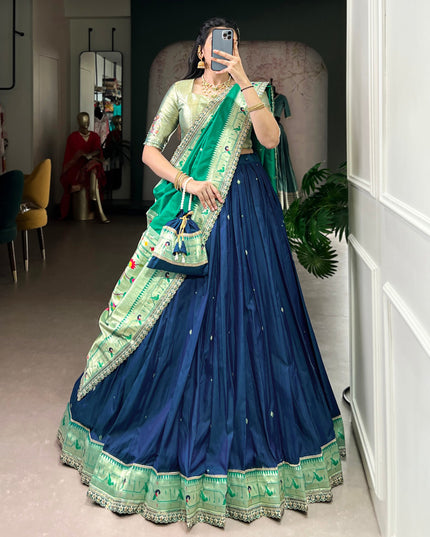 WMN 2030A Navy Blue Soft Silk Paithani Lehenga Choli Online