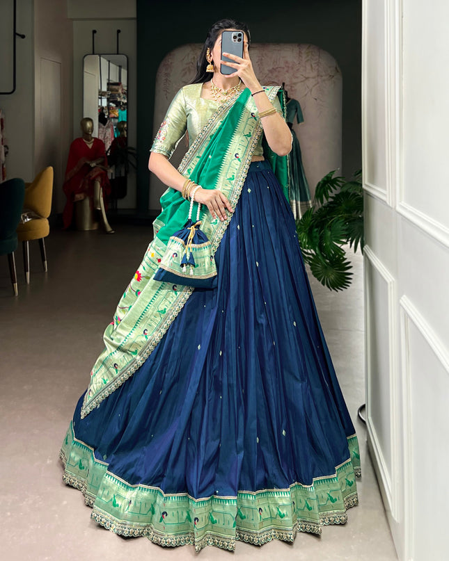 WMN 2030A Navy Blue Soft Silk Paithani Lehenga Choli Online