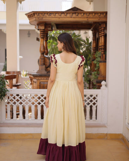 Moni 1234 Cream Cotton Designer Long Gown For Women
