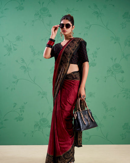 WMN 7103 Maroon Rangoli Silk Printed Saree Collection