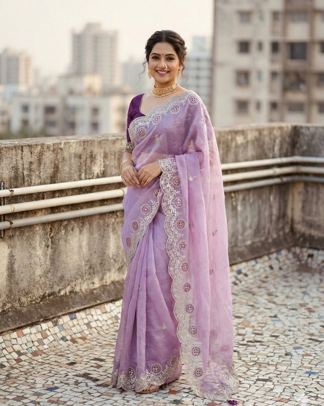 Kusum 812 Purple Gold Crush Thread Work Saree