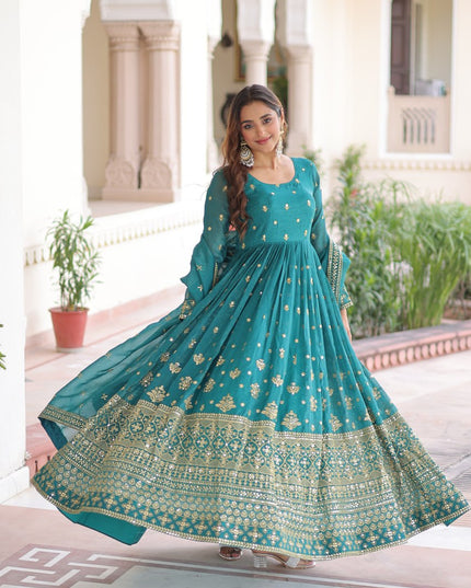 Moni 1216 Silver Crunchy Sequins Embroidery Gown With Dupatta