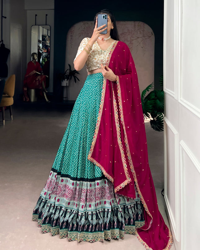 WMN 1416 Rayon Bandhej Ajrakh Printed Lehenga Choli