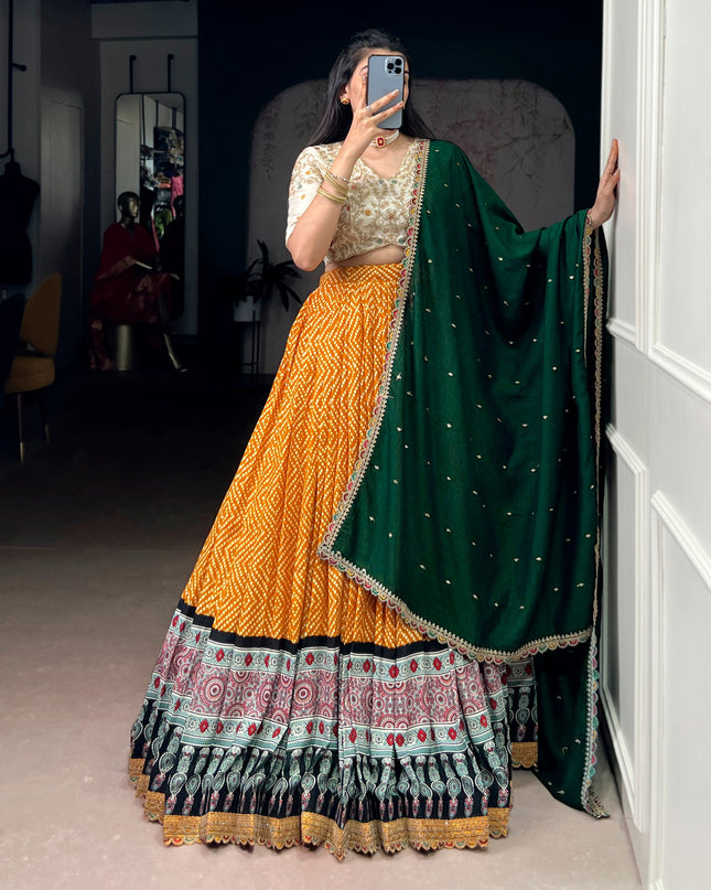 WMN 1416 Yellow Rayon Printed Lehenga Choli 2026