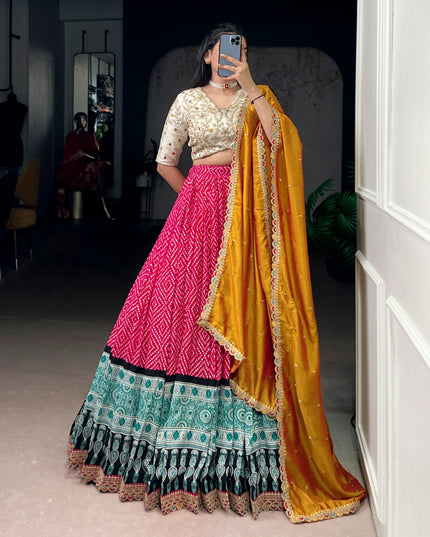 WMN 1416 Pink Rayon Printed Festival Lehenga Choli