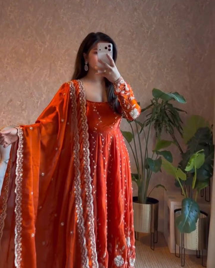 Deepika 5953 Orange Fendy Silk Festival Anarkali Suit