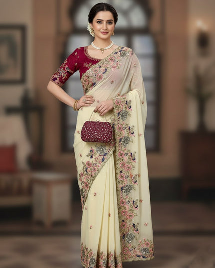 Kiara Onetara Georgette Embroidery Wedding Saree 2026