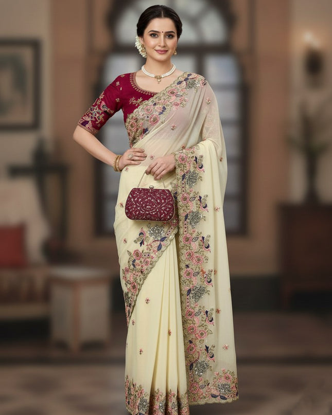 Kiara Onetara Georgette Embroidery Wedding Saree 2026
