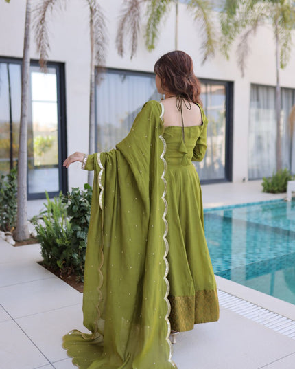 Moni 1237 Mehndi Green Mul Chanderi Readymade Dress 2026