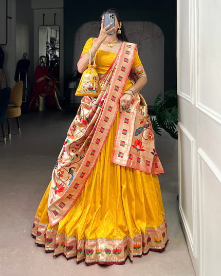 WMN 2031 Yellow Silk Paithani Zari Weaving Wedding Lehenga Choli
