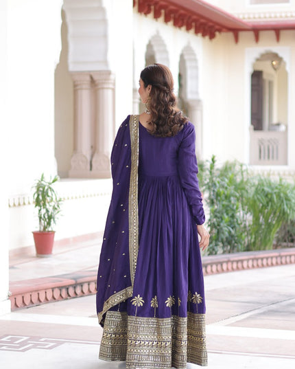 Moni 1218 Purple Vichitra Silk Festive Gown With Dupatta