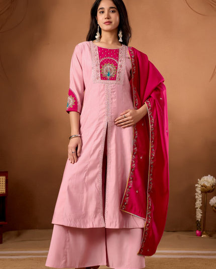 Lila 150 Anarkali Roman Silk Designer Kurti Palazzo With Dupatta