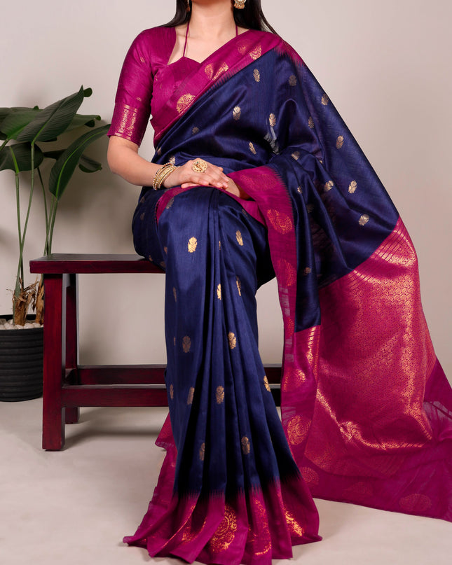 WMN 8002 Blue Poly Cotton Zari Weaving Saree 2026