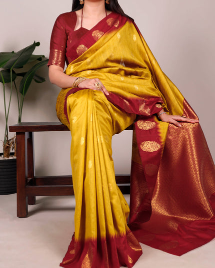 WMN 8002 Yellow Poly Cotton Zari Weaving Saree Festive Collection