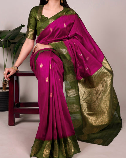 WMN 8002 Pink Poly Cotton Zari Weaving Saree For Women