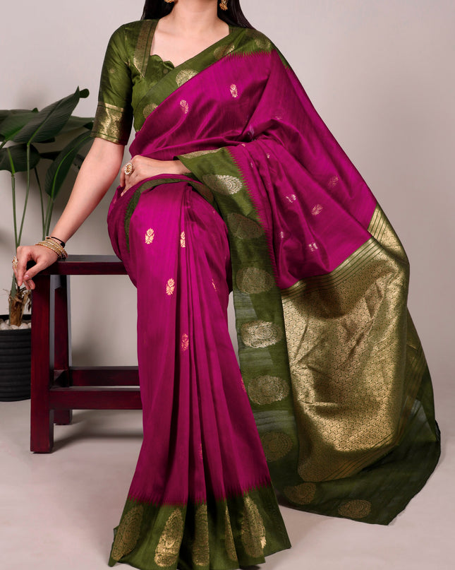 WMN 8002 Pink Poly Cotton Zari Weaving Saree For Women