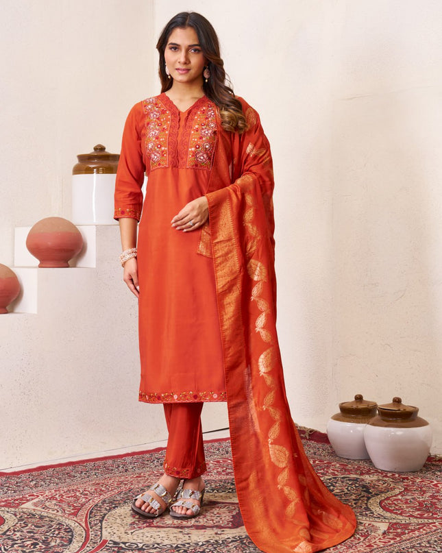 Lila 135 Orange Roman Silk Hand Work Readymade Suit 2026