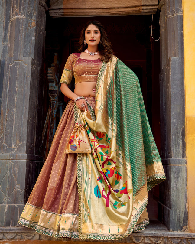 WMN 2032 Organza Zari Weaving Wedding Paithani Lehenga Choli