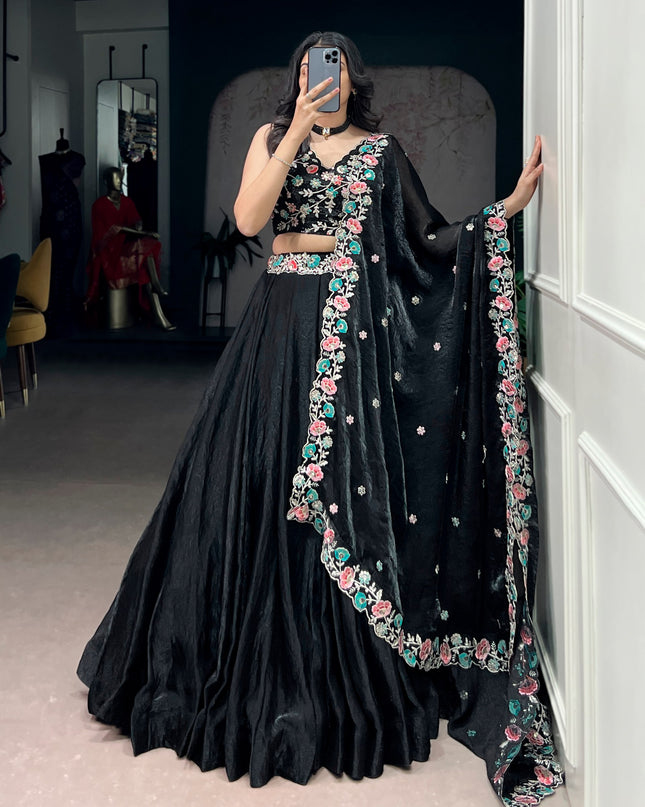 WMN 1467 Fendi Embroidery Work Black Lehenga Choli