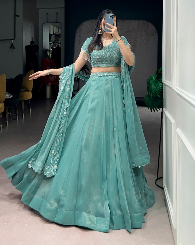 WMN 1444 Gold Coin Sky blue Lehenga Choli Collection