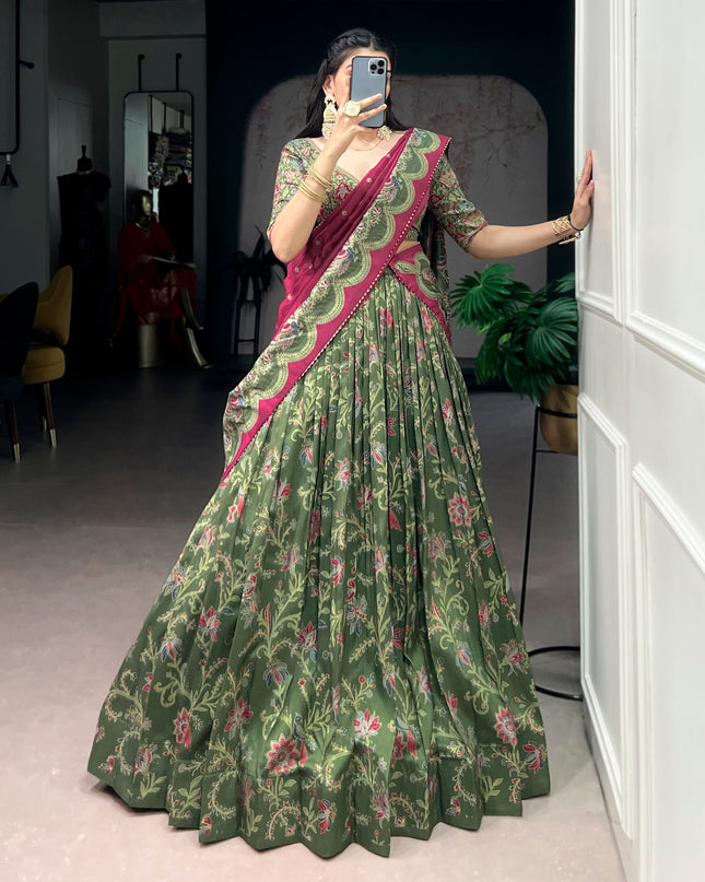 WMN 1256 Tasar Silk Green Lehenga Choli Collection