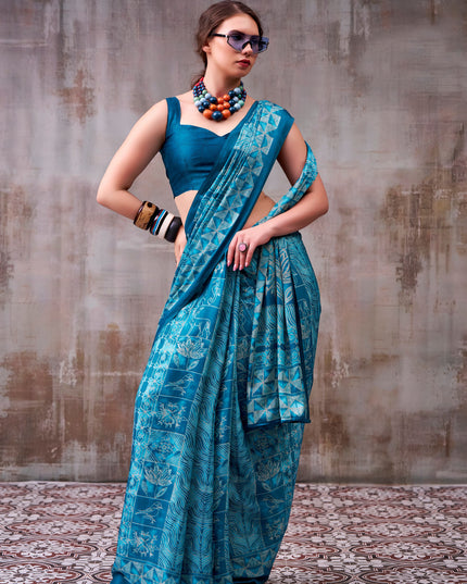 WMN 7206 Satin Silk Kashviya Sky Blue Printed Saree