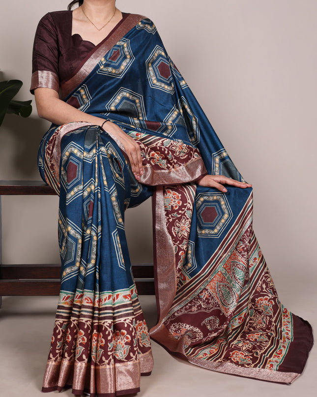 WMN 7022 Tasar Silk Brown Saree Collection