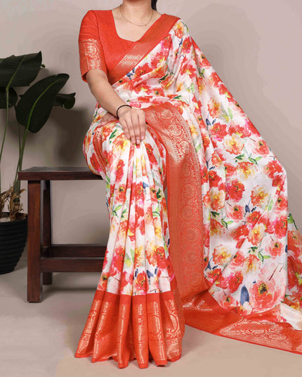 WMN 7058 Tasar Silk Orange Color Saree Collection