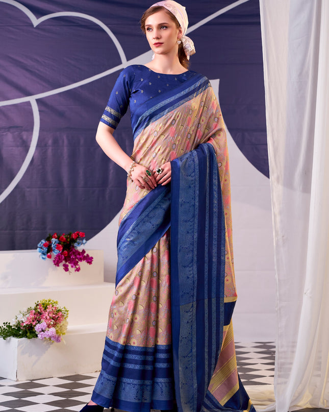 WMN 7302 Tasar Silk Floral Print Periwinkle Color Saree