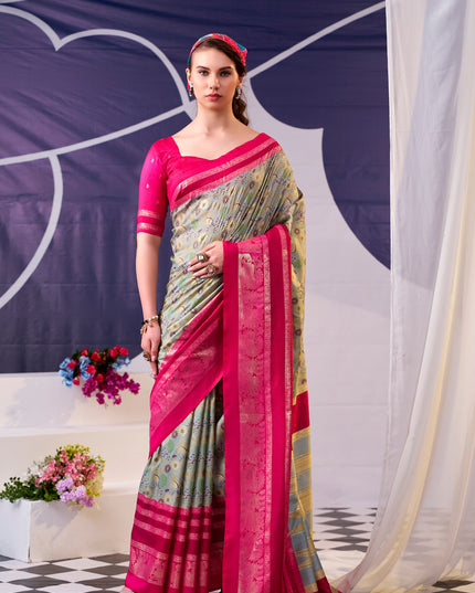 WMN 7302 Tasar Silk Floral Print Burgundy Color Saree