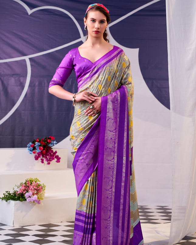 WMN 7302 Tasar Silk Floral Print Purple Color Saree