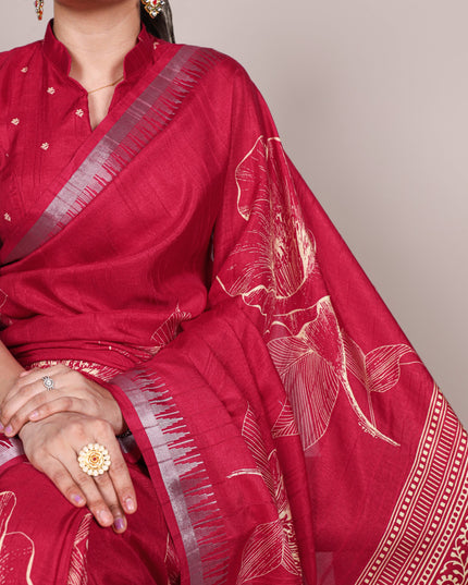 WMN 7213 Slub Silk Red Floral Printed Saree Collection