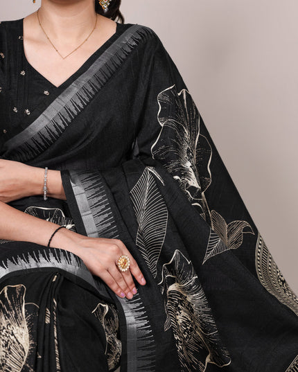 WMN 7213 Slub Silk Black Color Floral Printed Saree
