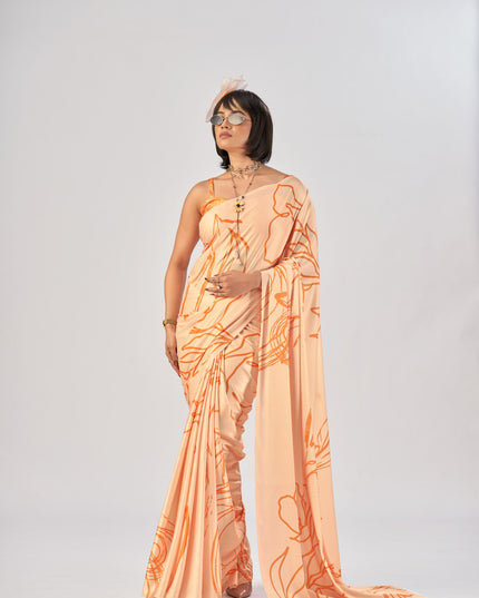 WMN 7016 Satin Silk Peach Color Printed Party Wear Saree