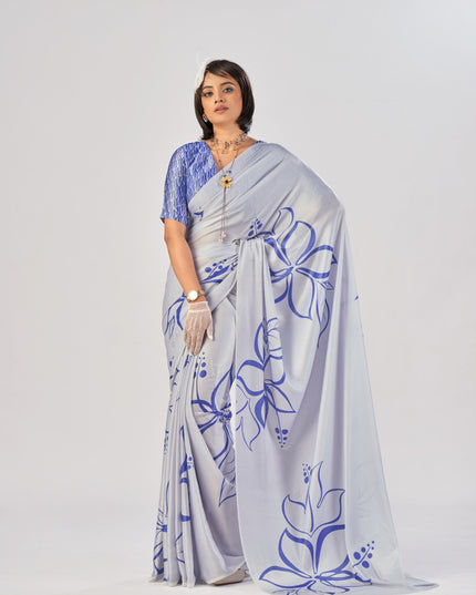 WMN 7016 Satin Silk Periwinkle Color Party Wear Saree