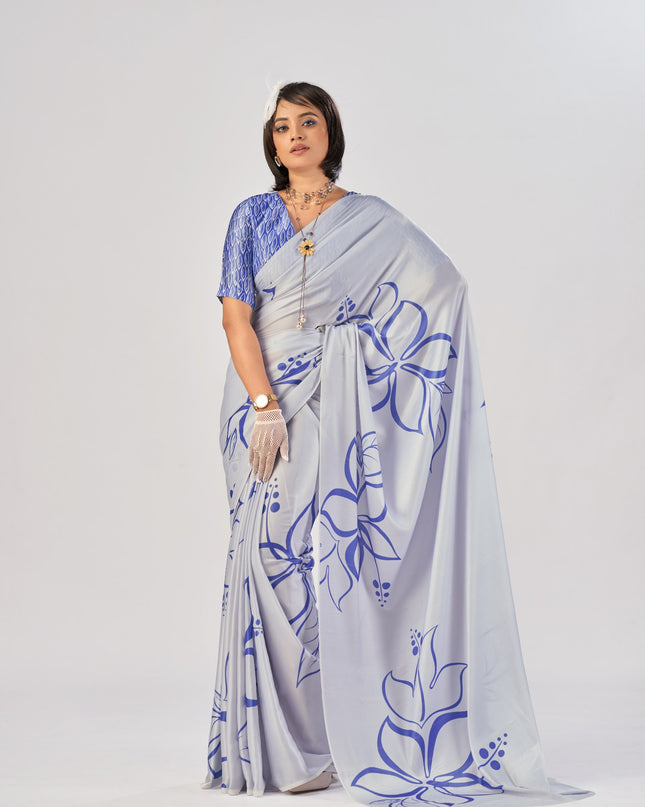 WMN 7016 Satin Silk Periwinkle Color Party Wear Saree