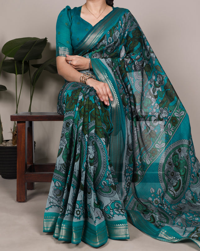 WMN 7300 Viscose Chanderi Teal Color Viranshi Saree