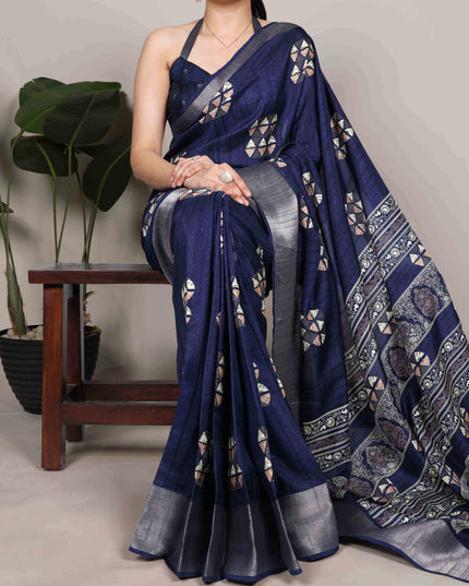 WMN 7212 Slub Silk Blue Color Zari Border Saree Collection