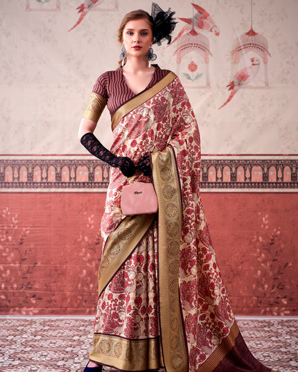 WMN 7050 Tasar Silk Yamisha Brown Color Party Wear Saree