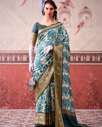 WMN 7050 Tasar Silk Yamisha Teal Color Party Wear Saree