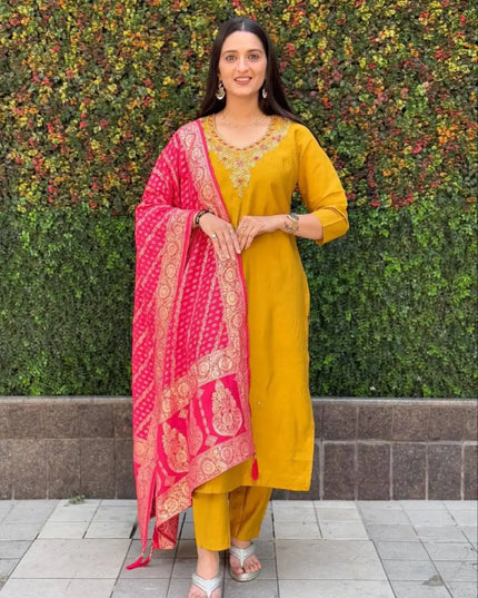 KR 364 Premium Roman Silk Top Bottom With Dupatta