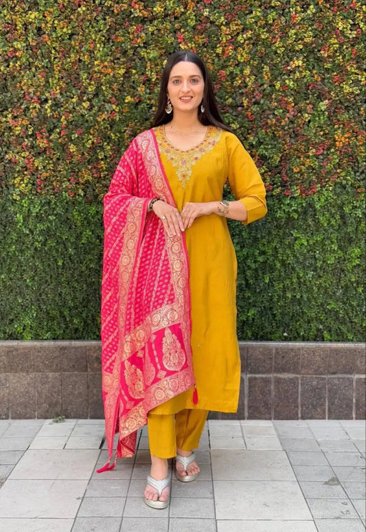 KR 364 Premium Roman Silk Top Bottom With Dupatta