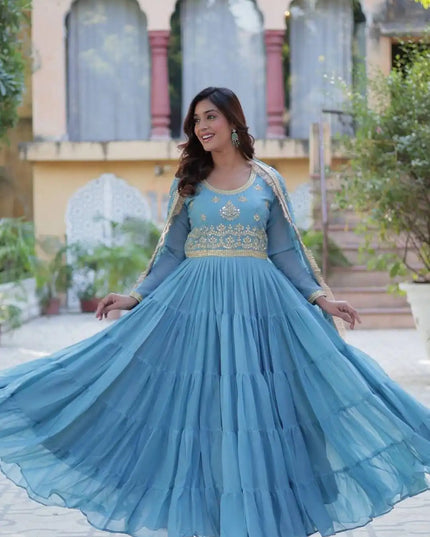 Mohini 9214 Georgette Flair Gown Embroidered Dupatta Collection