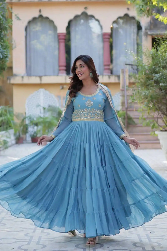 Mohini 9214 Georgette Flair Gown Embroidered Dupatta Collection
