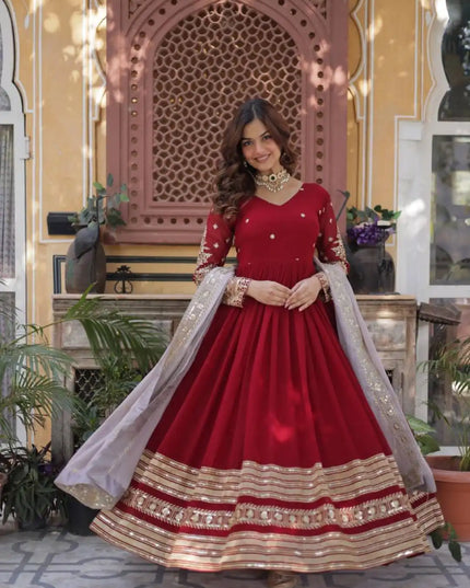 Moni 1148 Premium Embroidery Read Gown And Dupatta