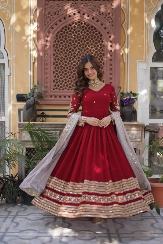 Moni 1148 Premium Embroidery Read Gown And Dupatta