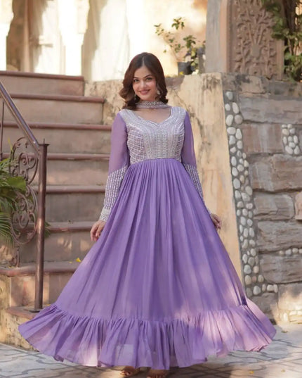 Moni1151 Ladies Designer and Star Georgette Gown With dupatta 2025