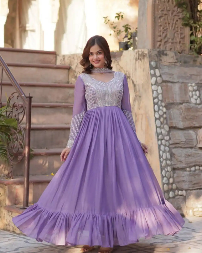 Moni1151 Ladies Designer and Star Georgette Gown With dupatta 2025